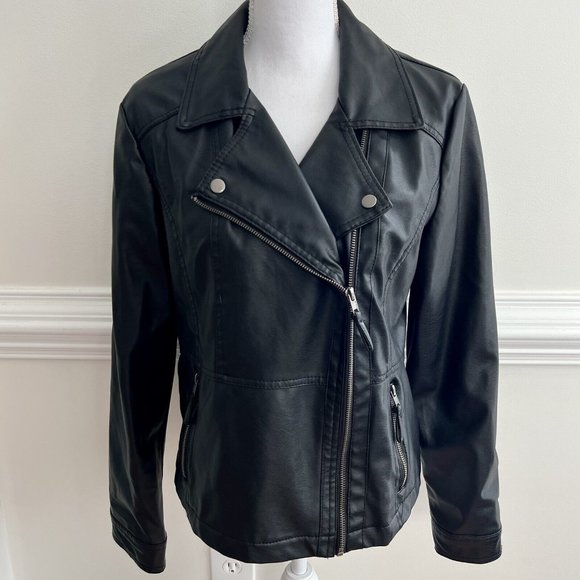 New Look Jackets & Blazers - NEW LOOK Womens Size Large Black Faux Leather Motorcycle Jacket